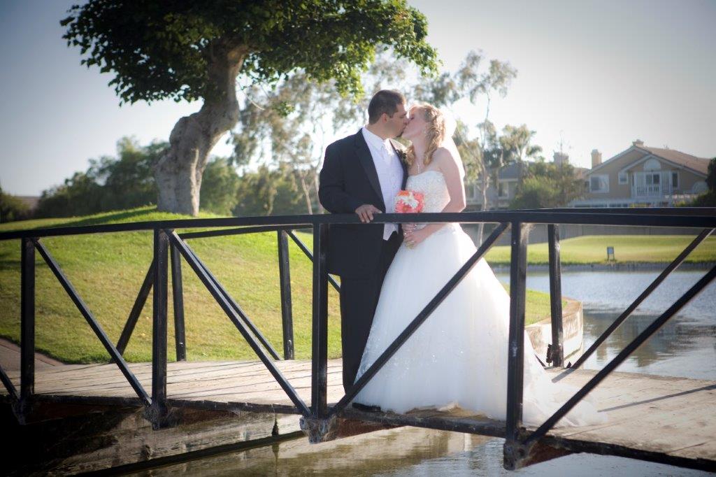 Newlyweds kissing